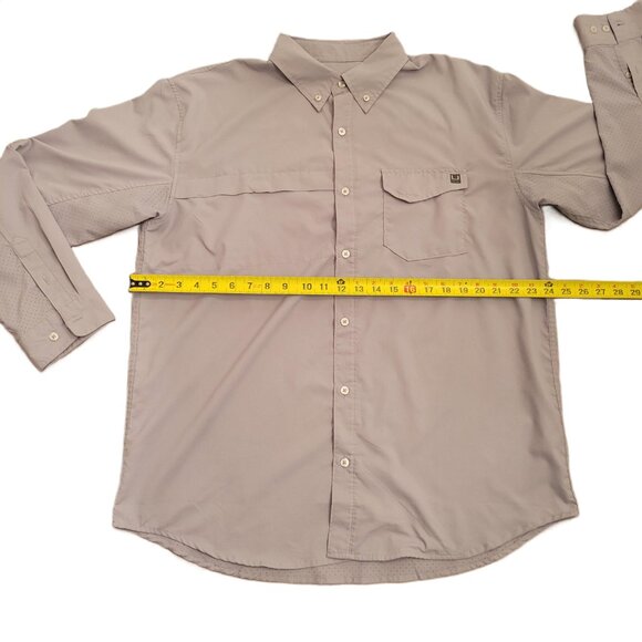 Huk Tide Point Performance Fishing Shirt Long Sleeve Button Down Beige Men's XL - Picture 5 of 7